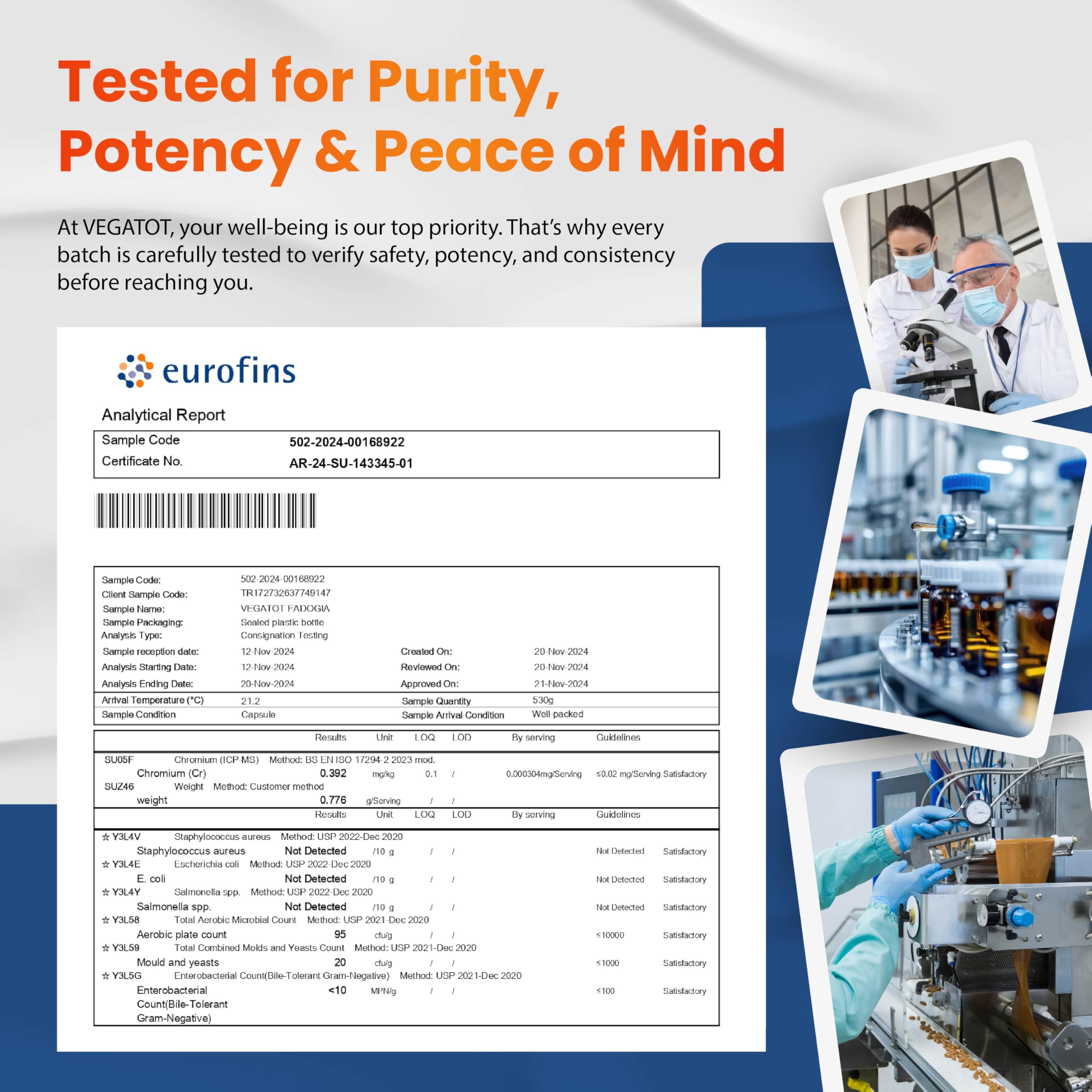 VEGATOT gluten-free dairy-free badge on clean formulation.