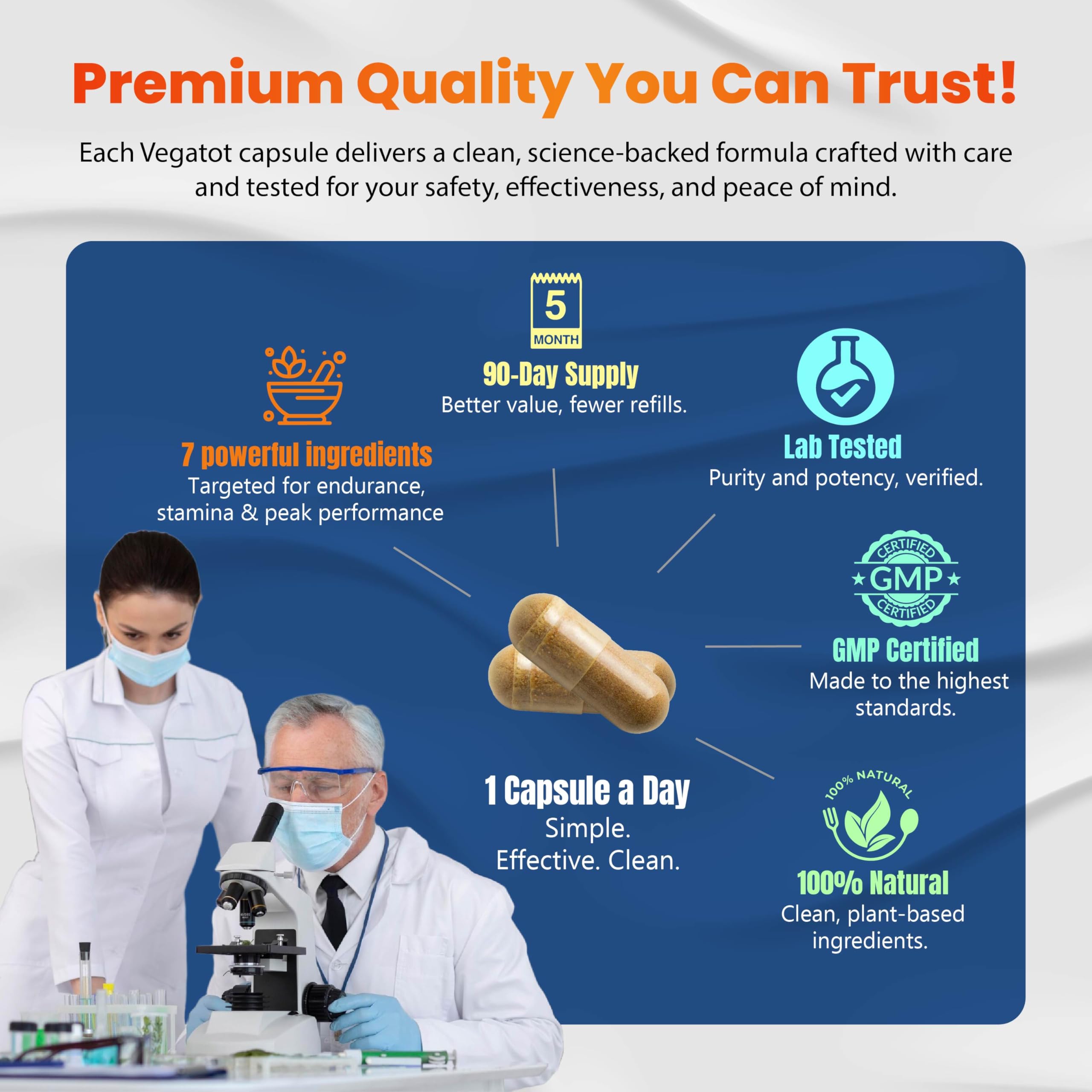 VEGATOT premium ingredients montage features Tongkat Ali, Maca, and Ginseng.