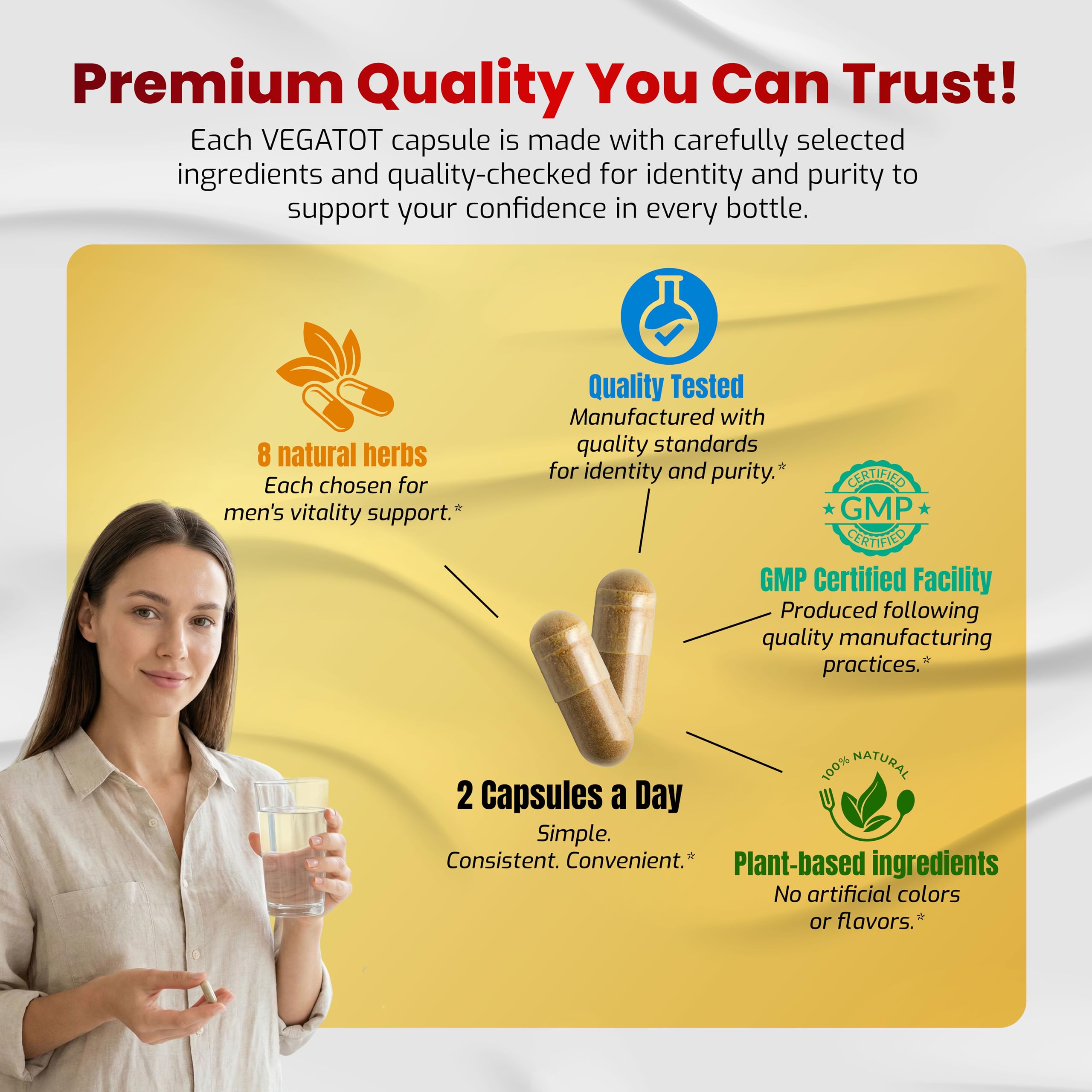 VEGATOT Testo Support product on lab report with ISO 17025 testing badge.