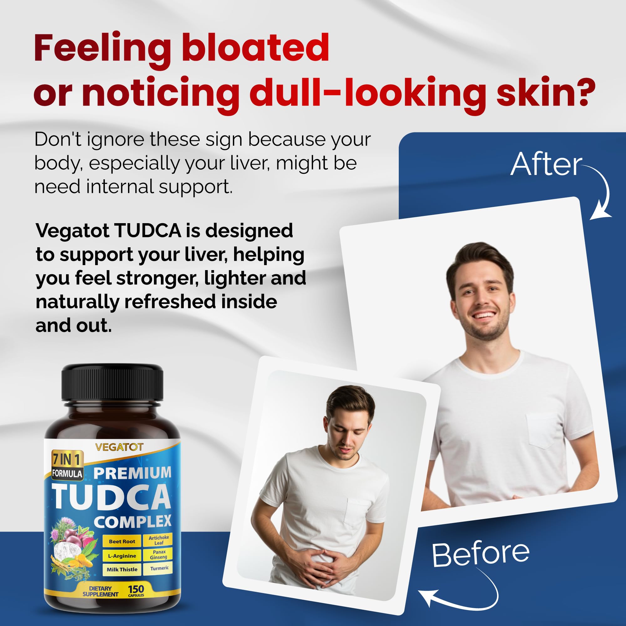 Close-up of Vegatot TudCA bottle label