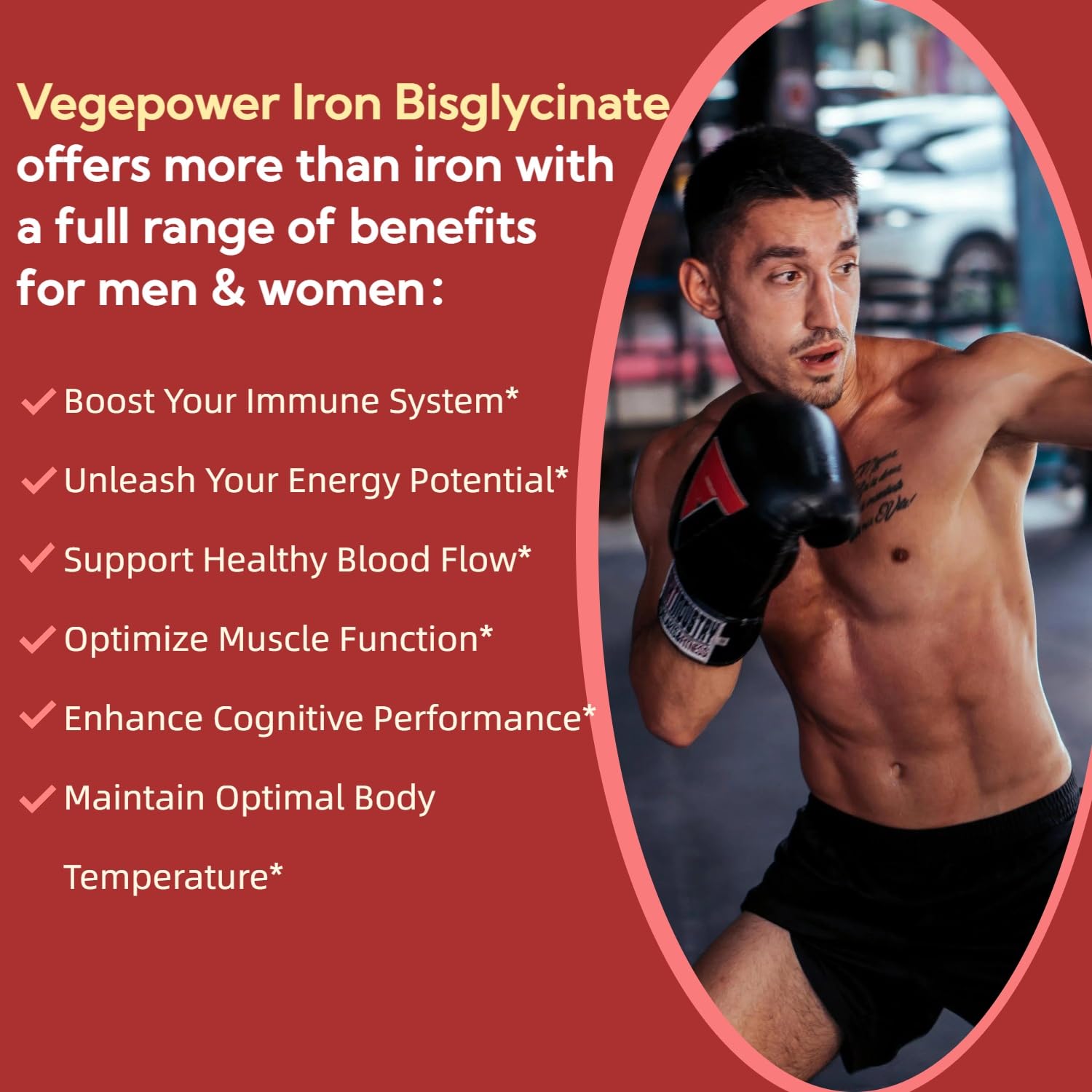 Close-up of Vegepower iron bisglycinate capsules
