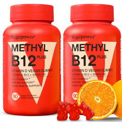 VEGEPOWER vegan B12 1000mcg + D3 gummies orange flavor bottle label