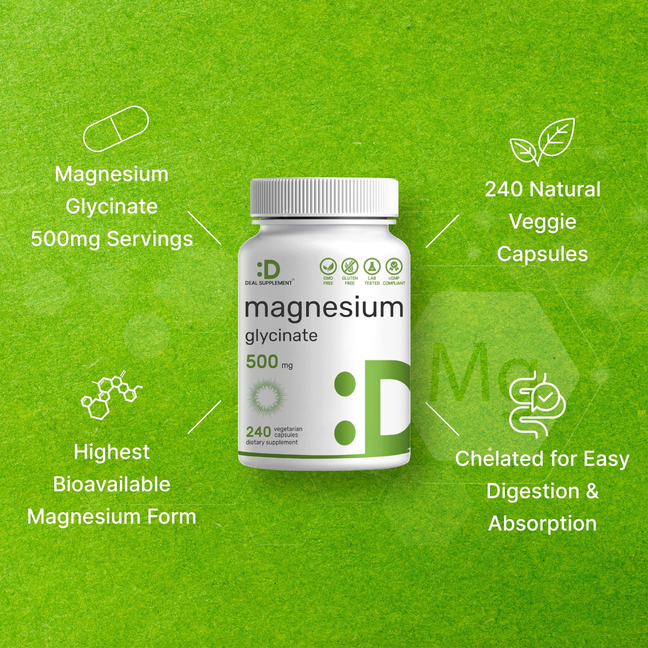 Vegetarian capsules of magnesium glycinate