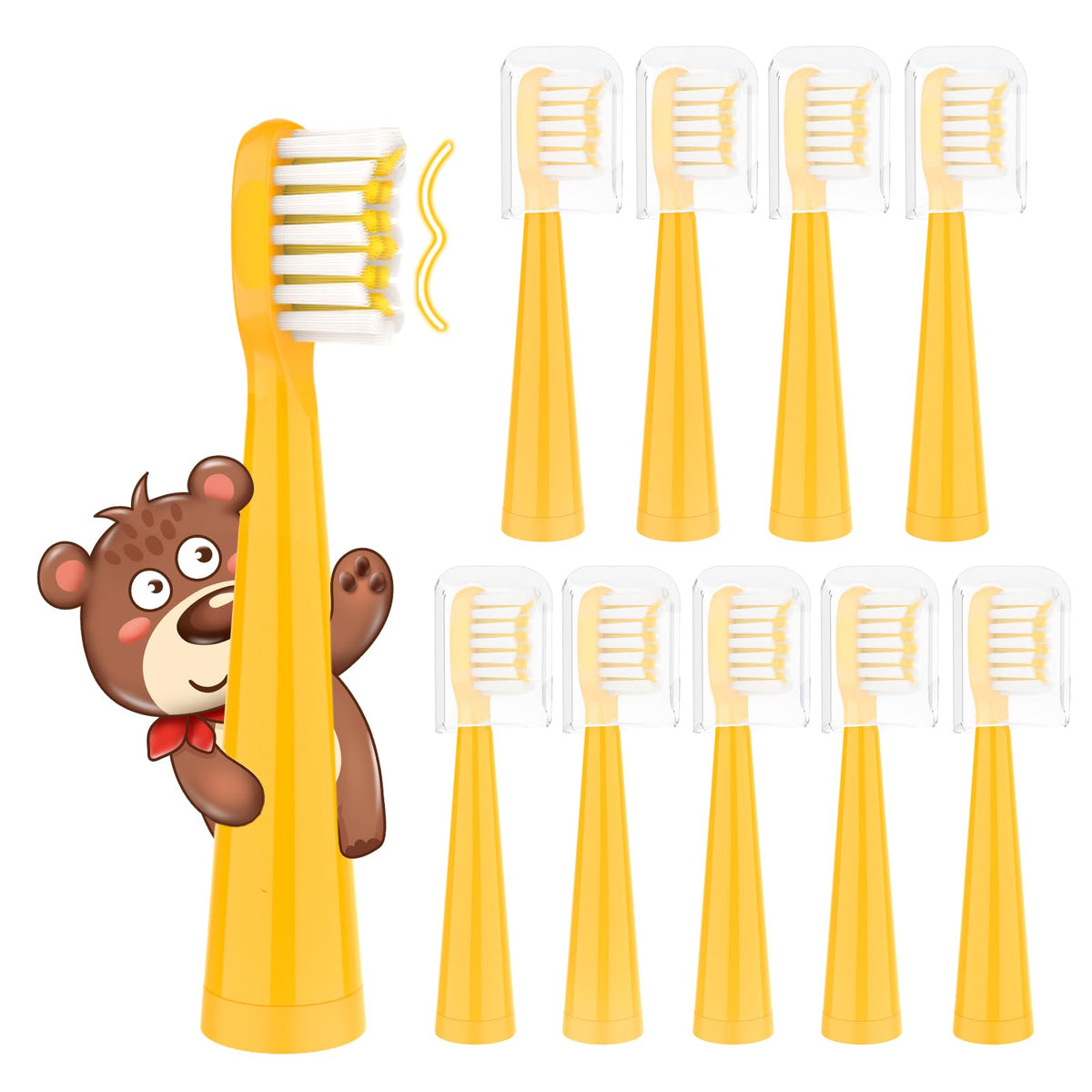 Vekkia Bear Buddy kids replacement heads in yellow, 10-pack
