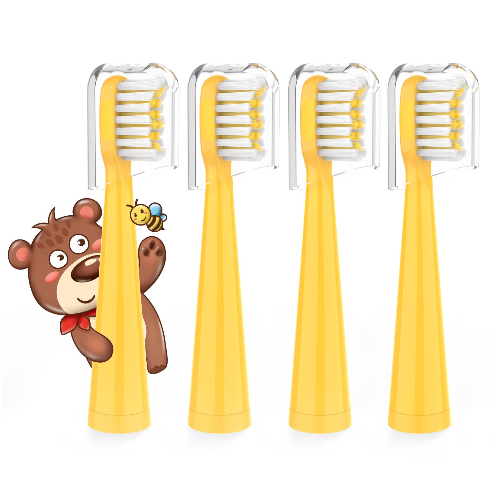 Vekkia Bear Kids toothbrush replacement heads 4 pack - front view