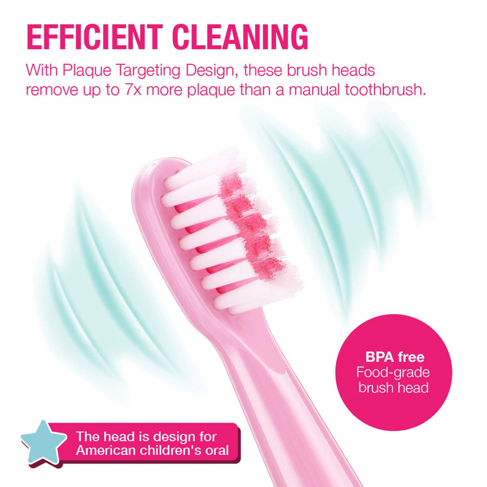 Pink replacement heads for kids' sonic toothbrush – packaging