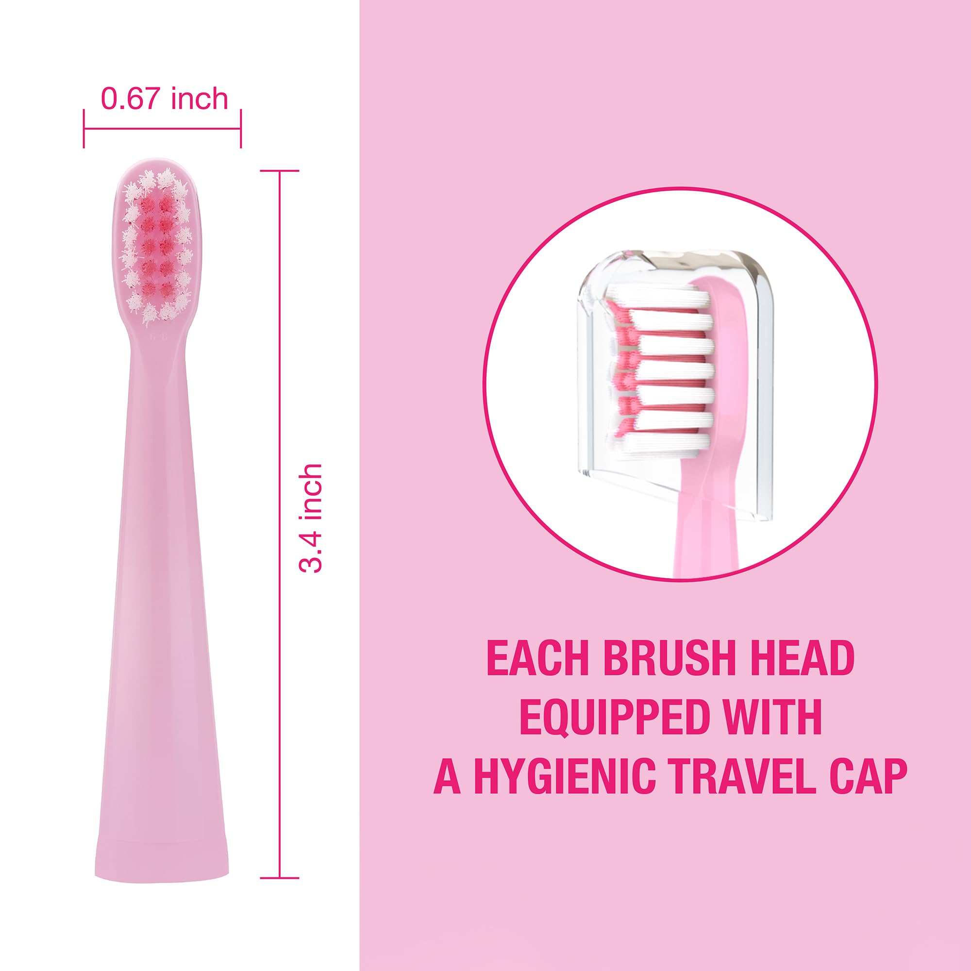 Hygienic travel cap included with each replacement head