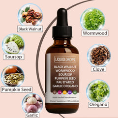 Dropper dispensing wormwood and walnut liquid for gut health