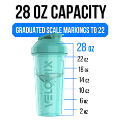 VELOMIX 6-pack 28oz protein shaker bottles – cap close-up
