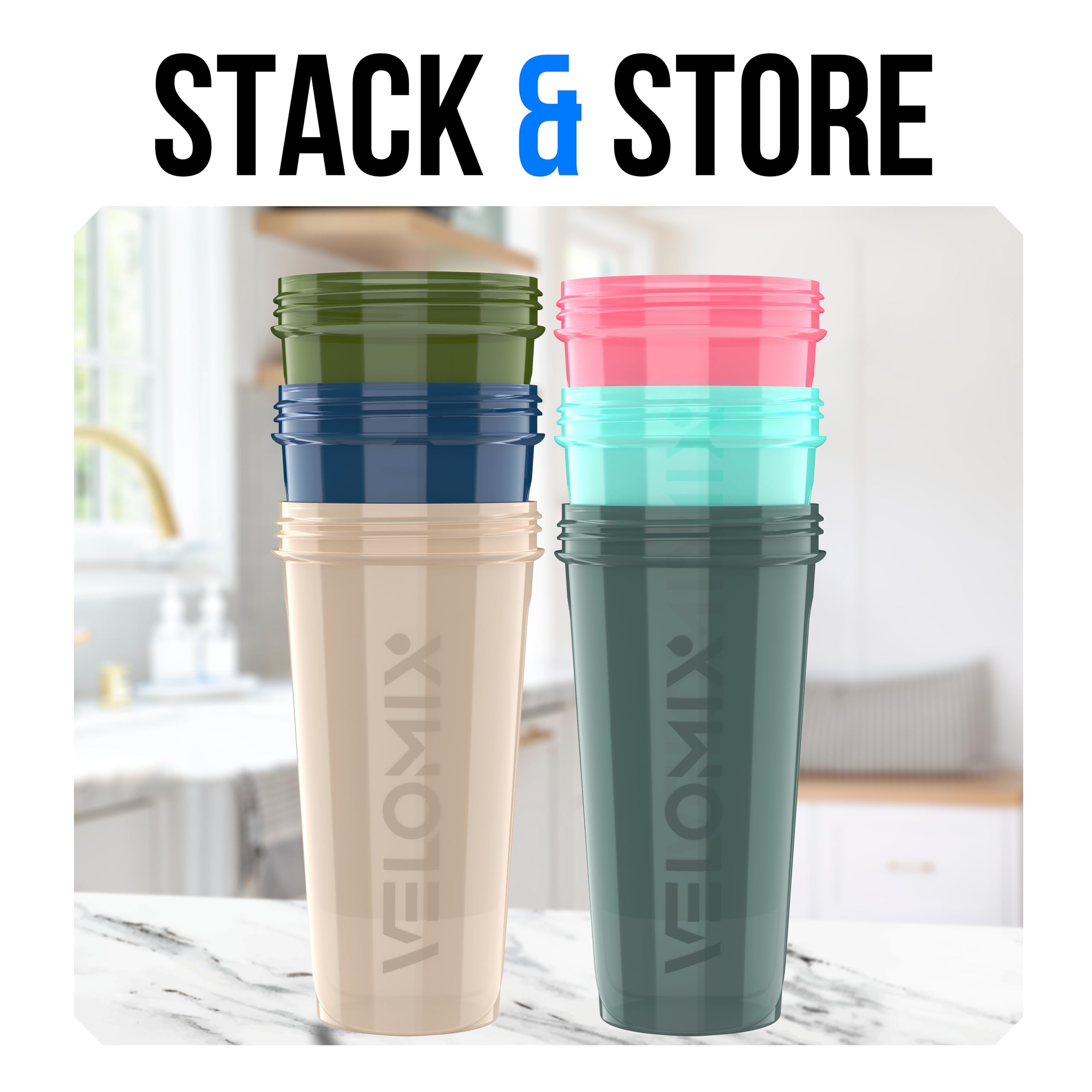 VELOMIX 6-pack 28oz protein shaker bottles – dishwasher safe icon