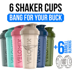 VELOMIX 6-pack 28oz protein shaker bottles – side view