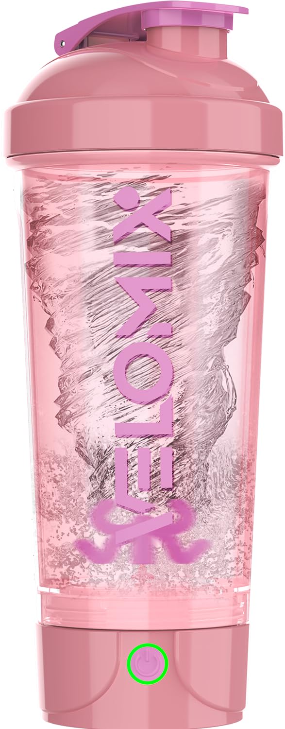 VELOMIX electric protein shaker bottle 24 oz pink front view