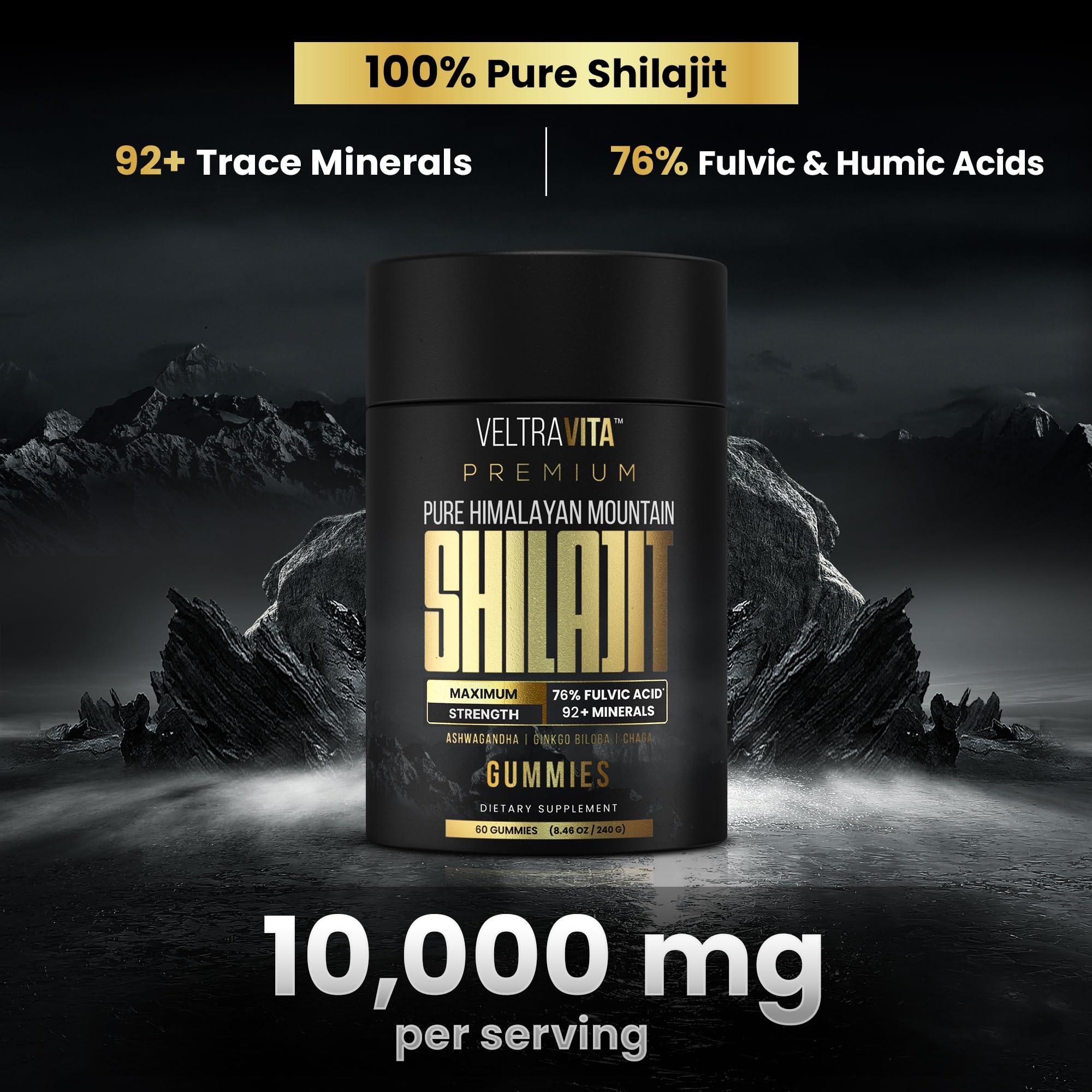 VeltraVita Shilajit Gummies with Ashwagandha (KSM-66) and Ginkgo Biloba