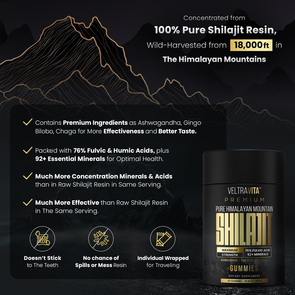 VeltraVita Shilajit Gummies featuring Chaga