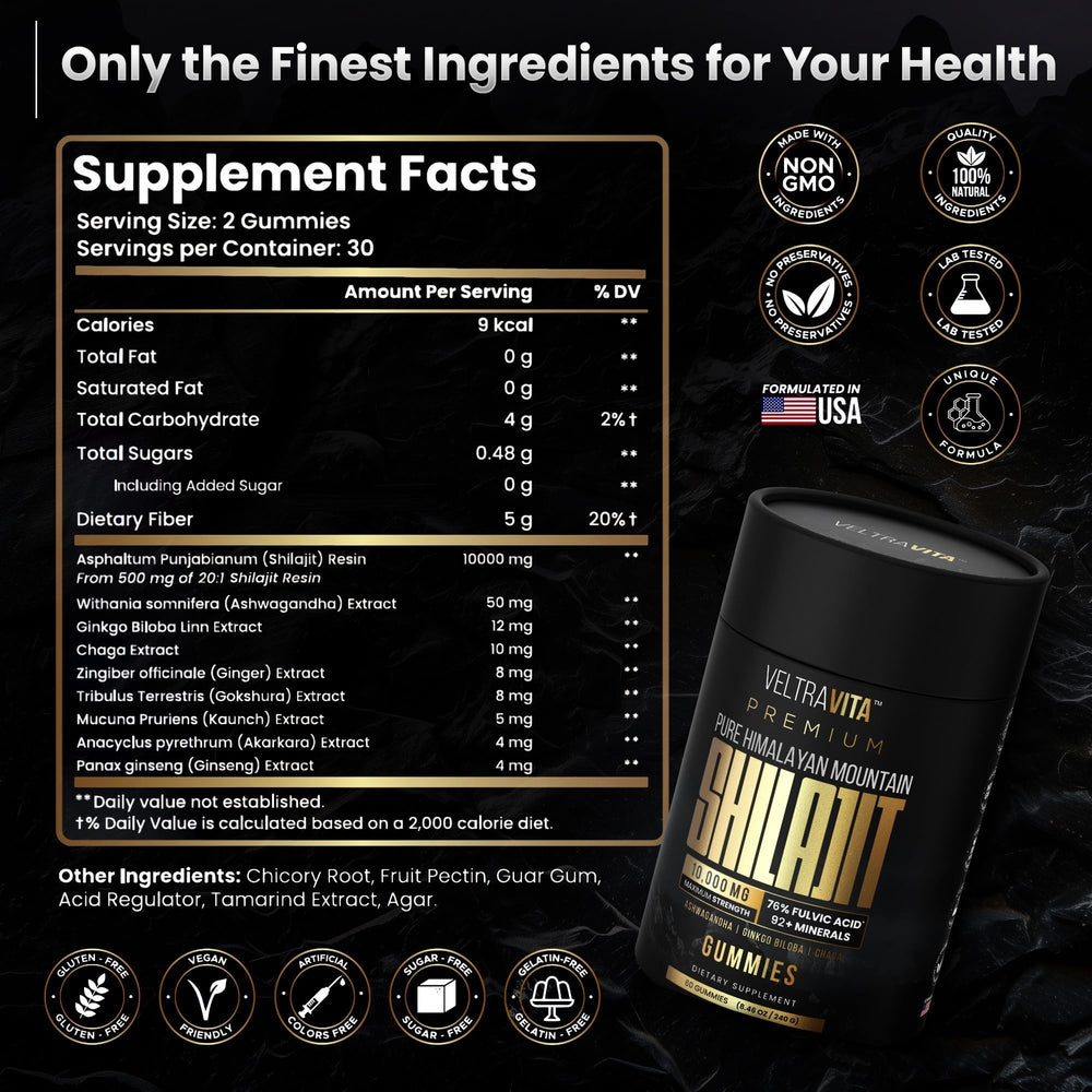 VeltraVita Shilajit Gummies packaging – Sugar Free