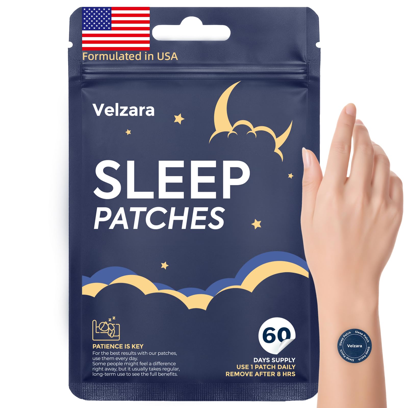 Velzara Sleep Patches product front packaging