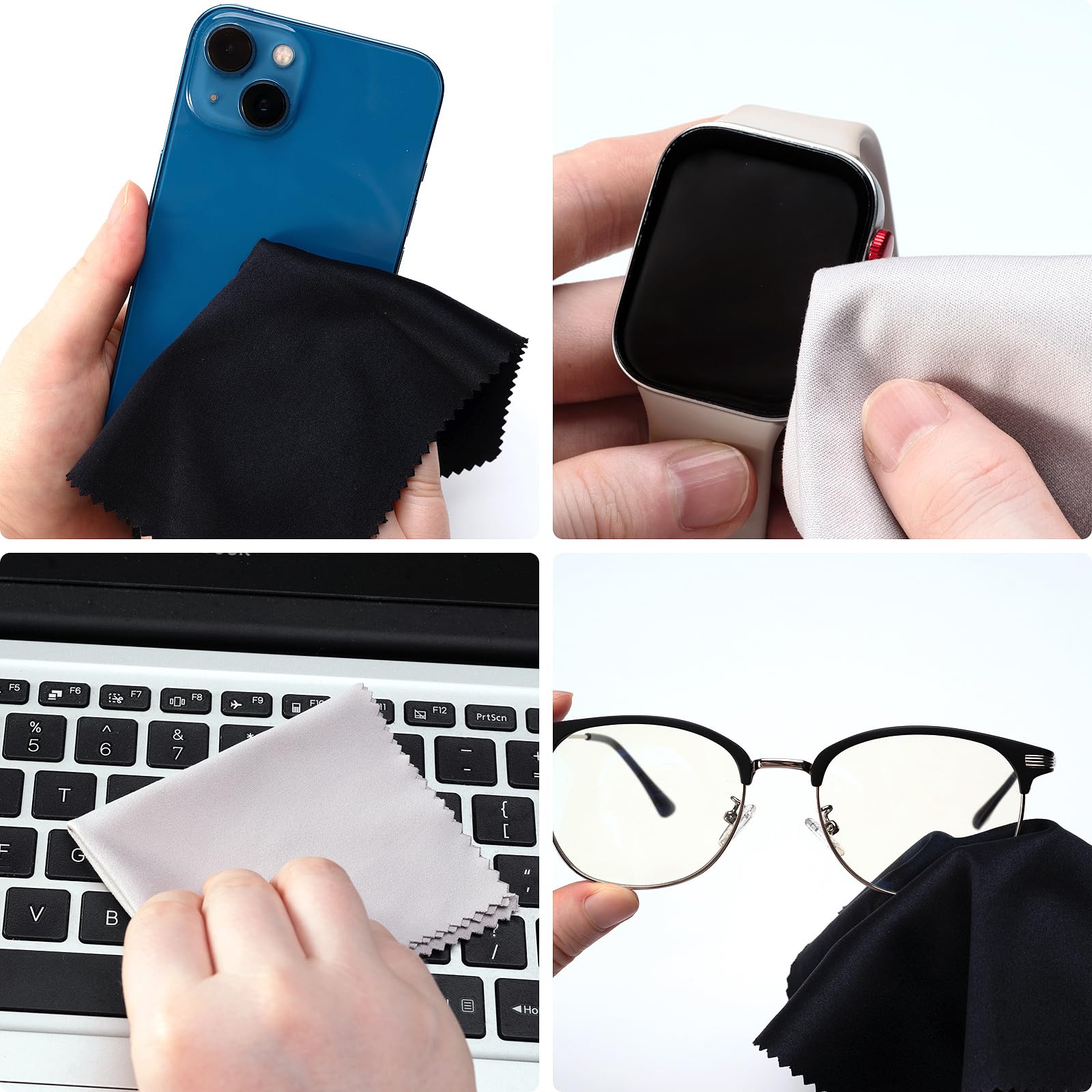 Cloths in use on glasses, phones, tablets, cameras and jewelry