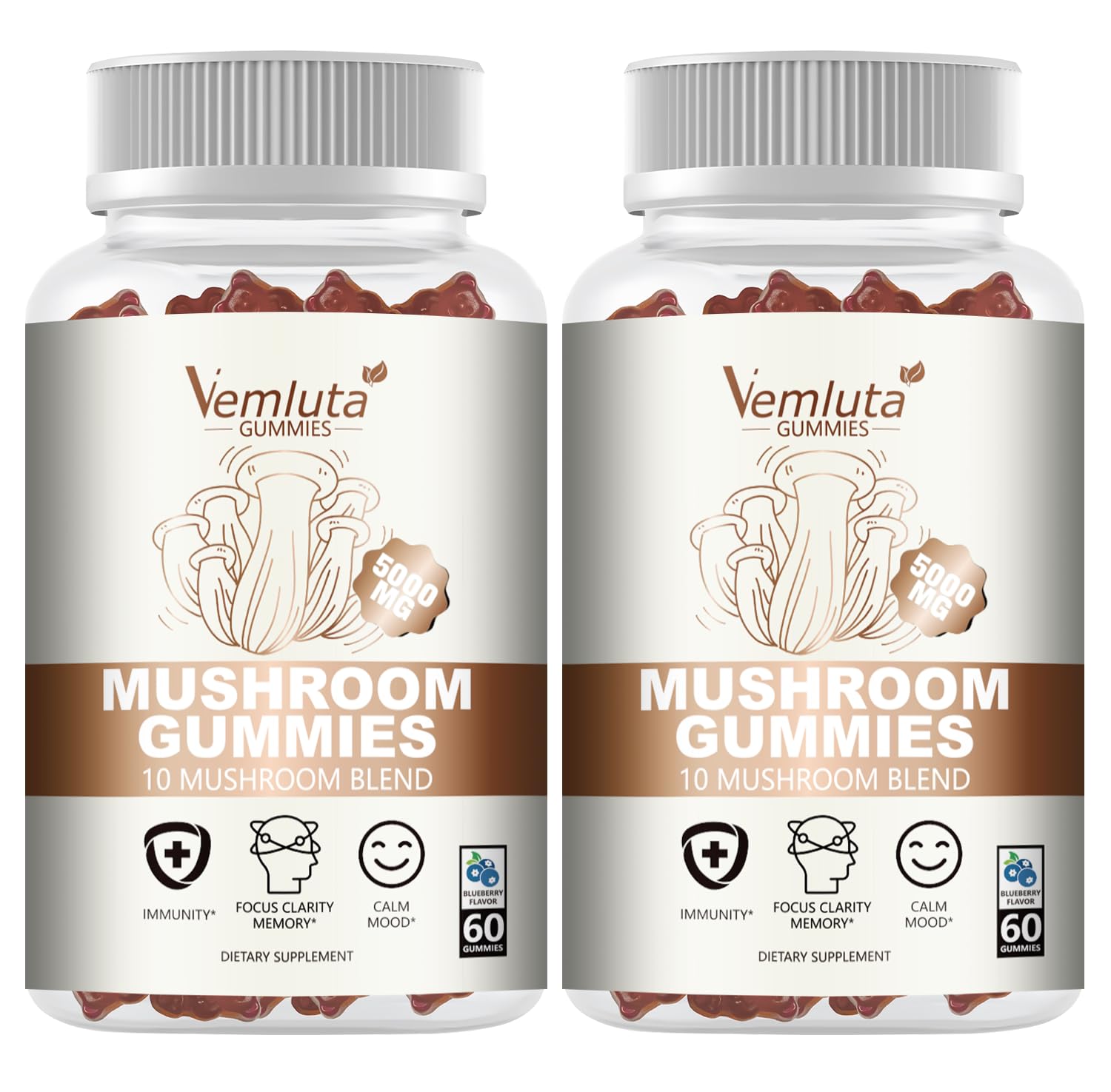Front view of Vemluta 2-Pack 5000MG Mushroom Gummies