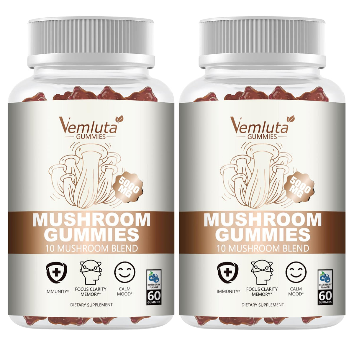 Front view of Vemluta 2-Pack 5000MG Mushroom Gummies