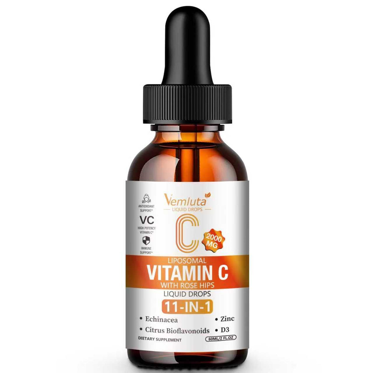 Vemluta liposomal vitamin C 2000mg liquid drop bottle with rose hips – image 1