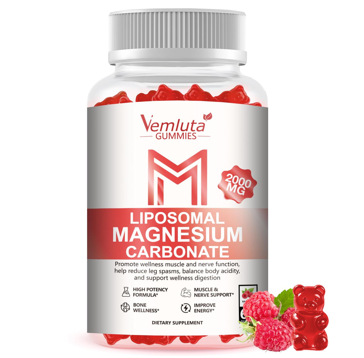 Front view of Vemluta Magnesium Gummies 60-count pack
