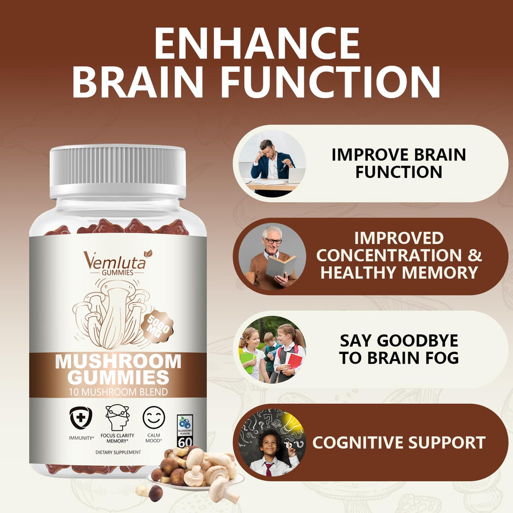 Close-up of blueberry-flavored Vemluta mushroom gummies