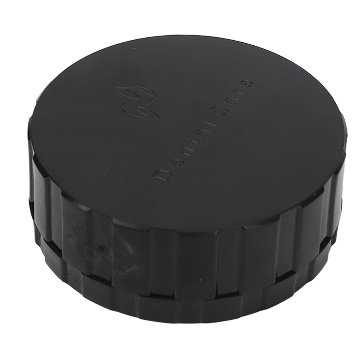 Round black denture storage box with spare pad