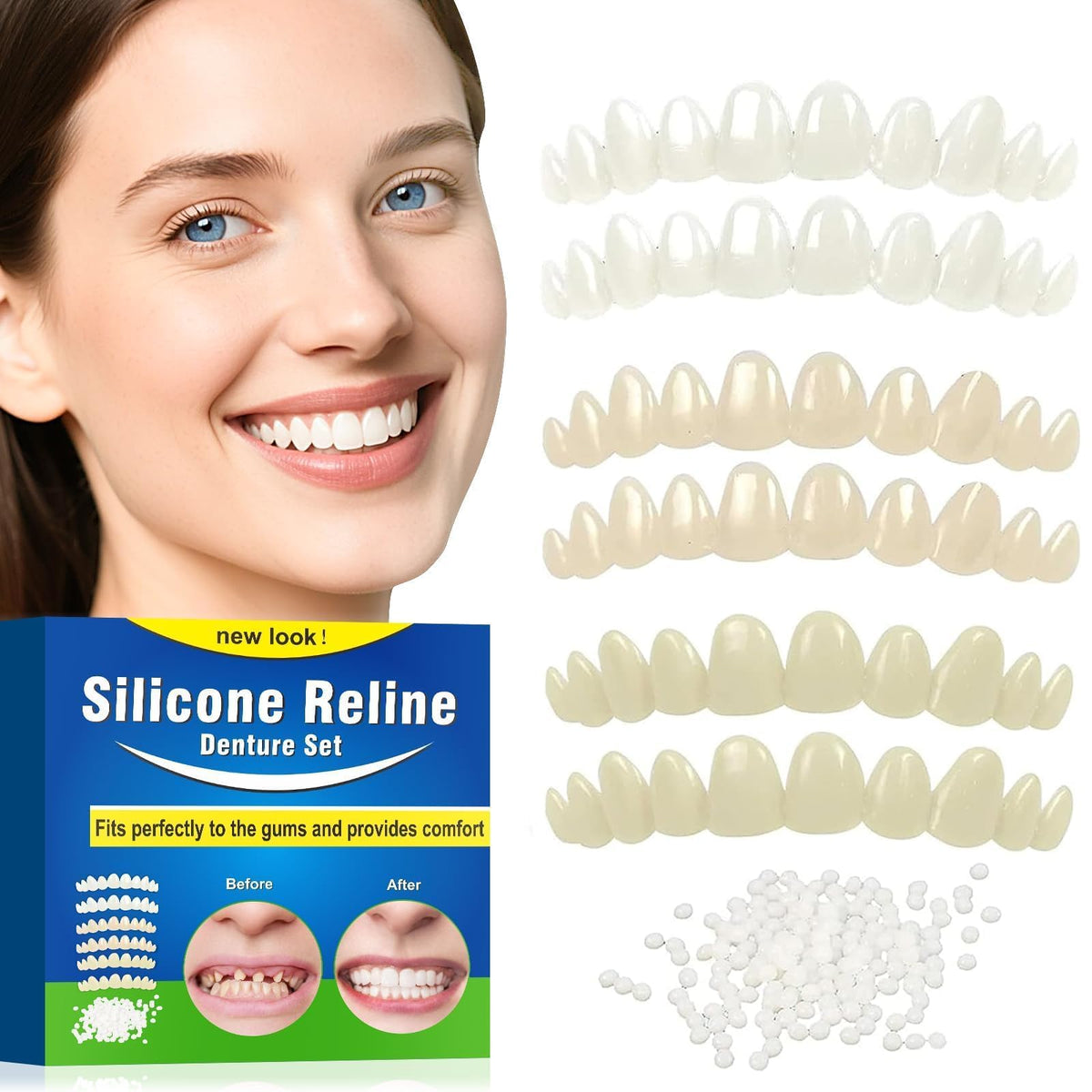Moldable polymer beads and shaping tools for veneers teeth kit