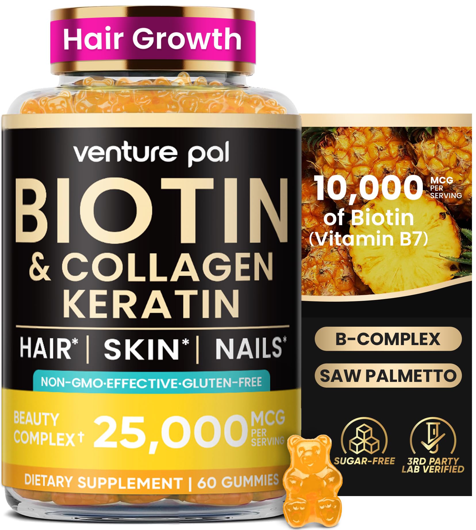 Front view of Venture Pal Biotin Gummies bottle - 60 count