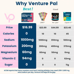 Close-up of Venture Pal electrolyte powder packet