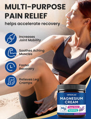 Hands applying magnesium lotion to leg for relief