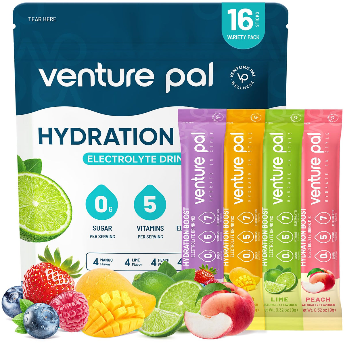 Venture Pal Hydration Boost sugar-free electrolyte packets front view