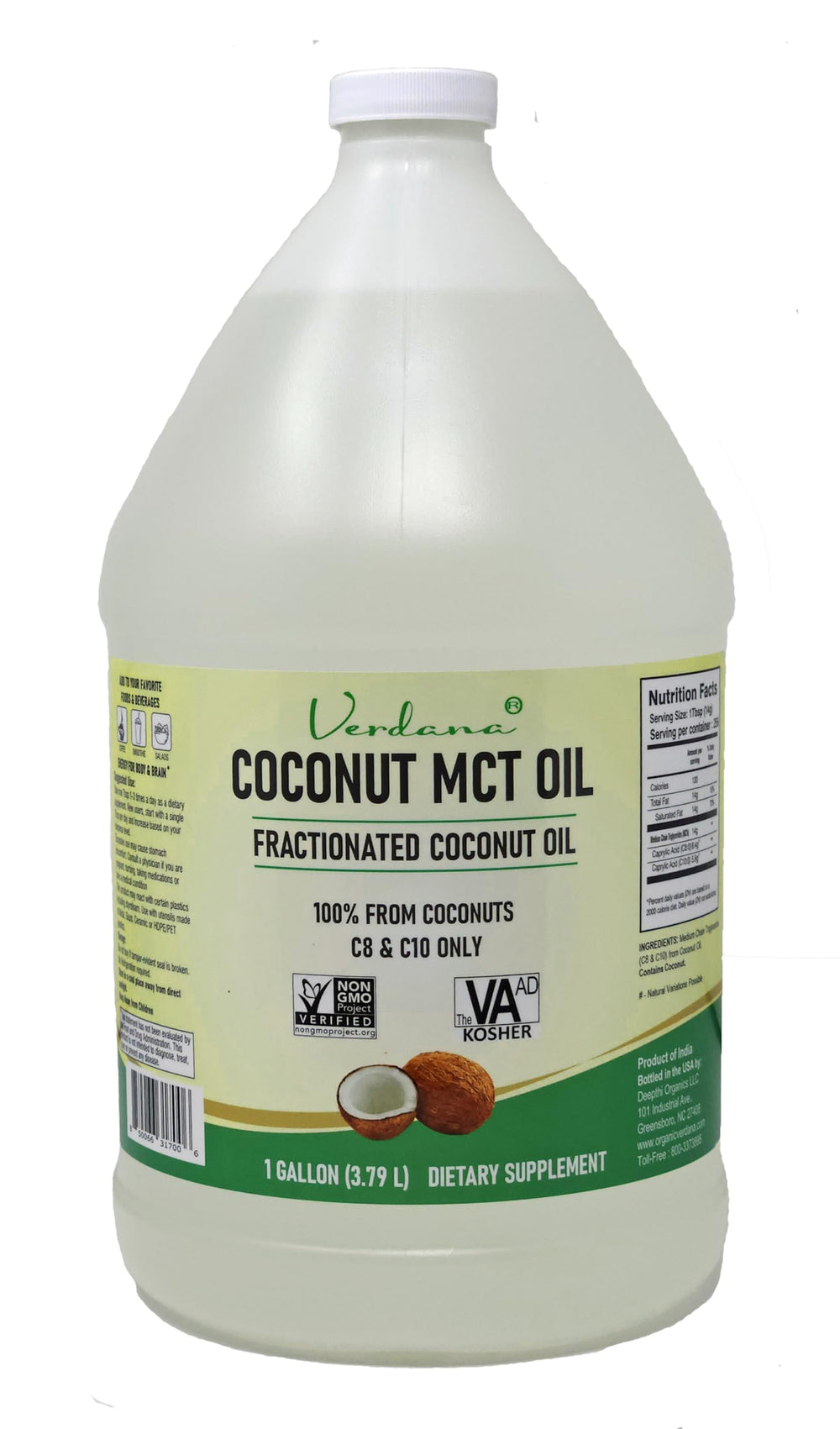 Verdana Coconut MCT Oil 1 Gallon front view bottle