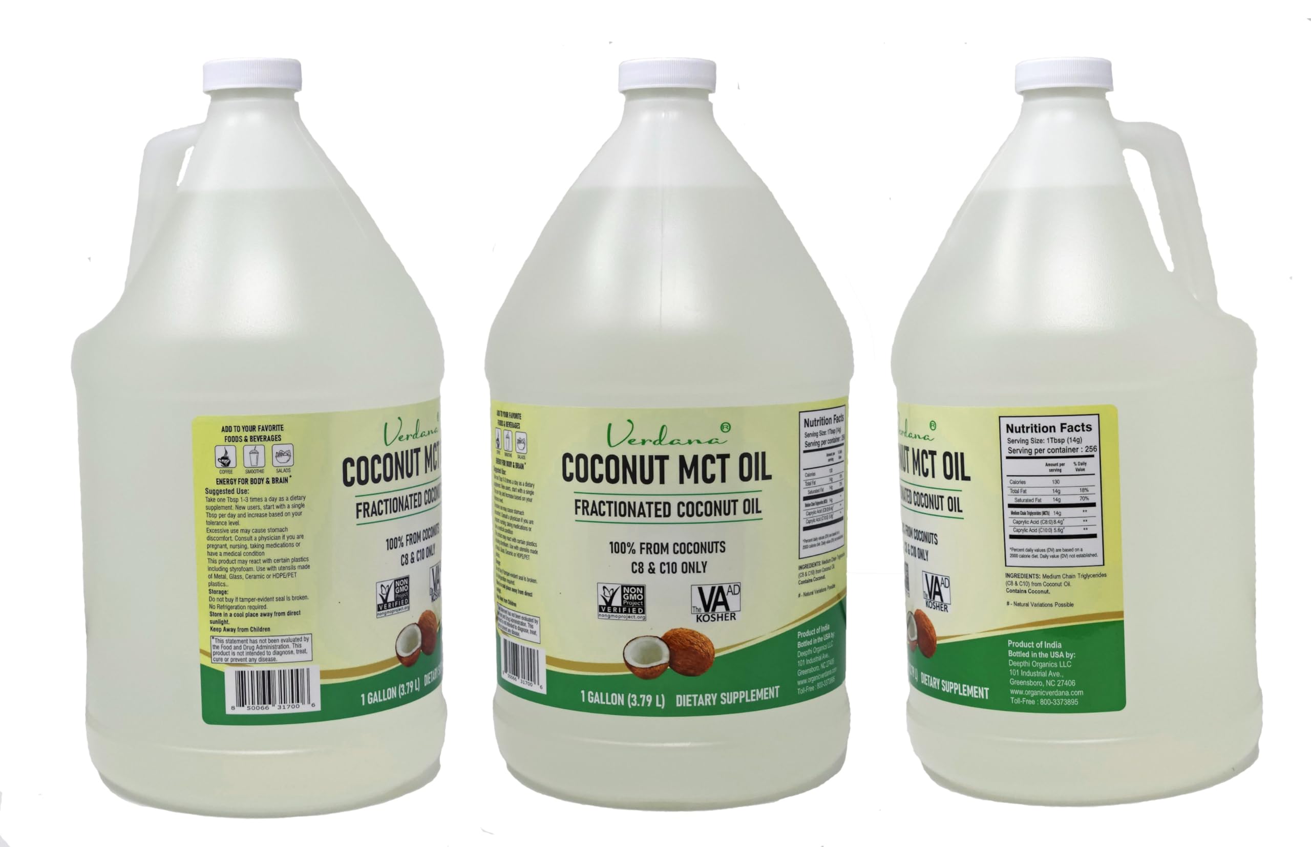 Close-up of Verdana Coconut MCT Oil 1 Gallon label