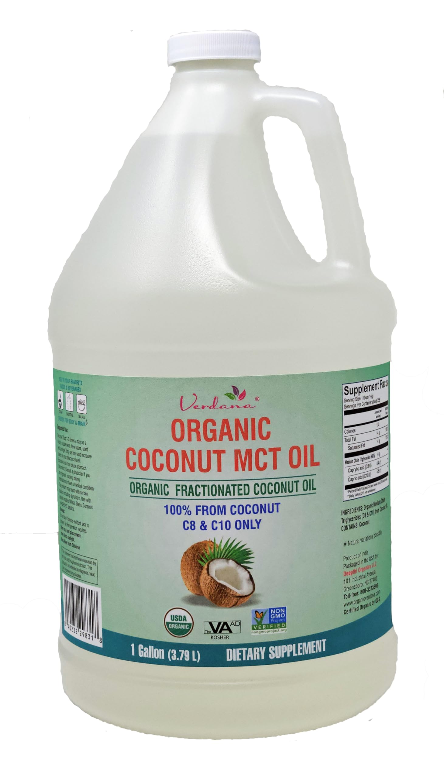 Verdana Coconut MCT Oil bulk 1 gallon packaging