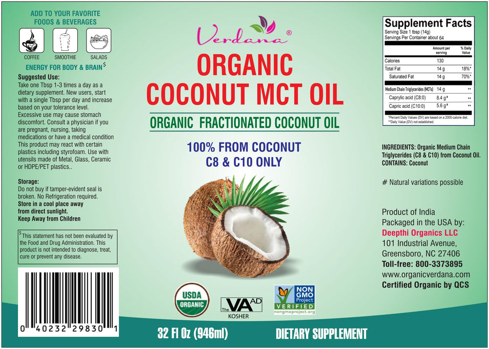 USDA Organic seal on Verdana MCT Oil packaging