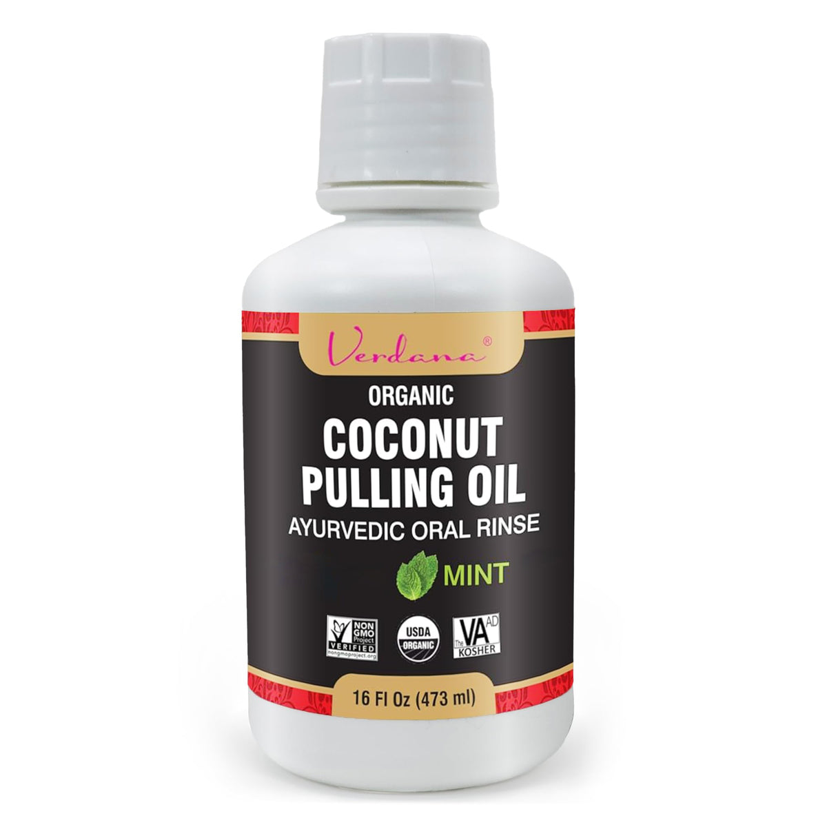 Verdana Organic Oil Pulling Mouthwash bottle with Mint flavor, 16 oz