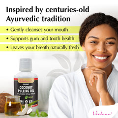 Close-up of Verdana mouthwash label highlighting USDA Organic coconut oil pulling blend