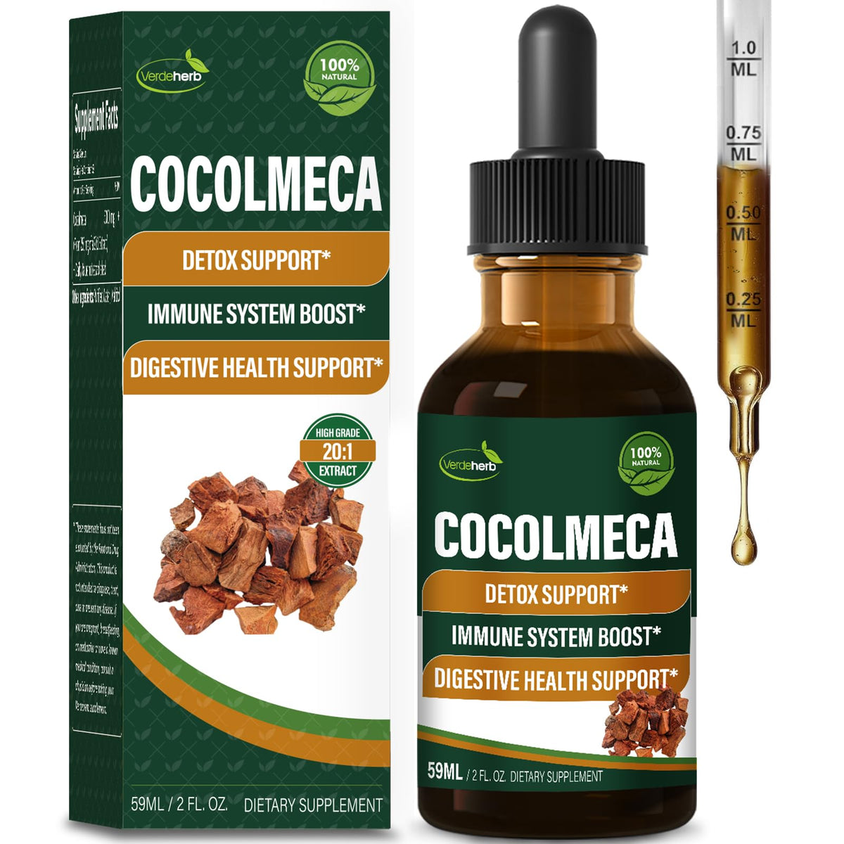 Verdeherb Cocolmeca Bark Liquid Drops bottle with dropper