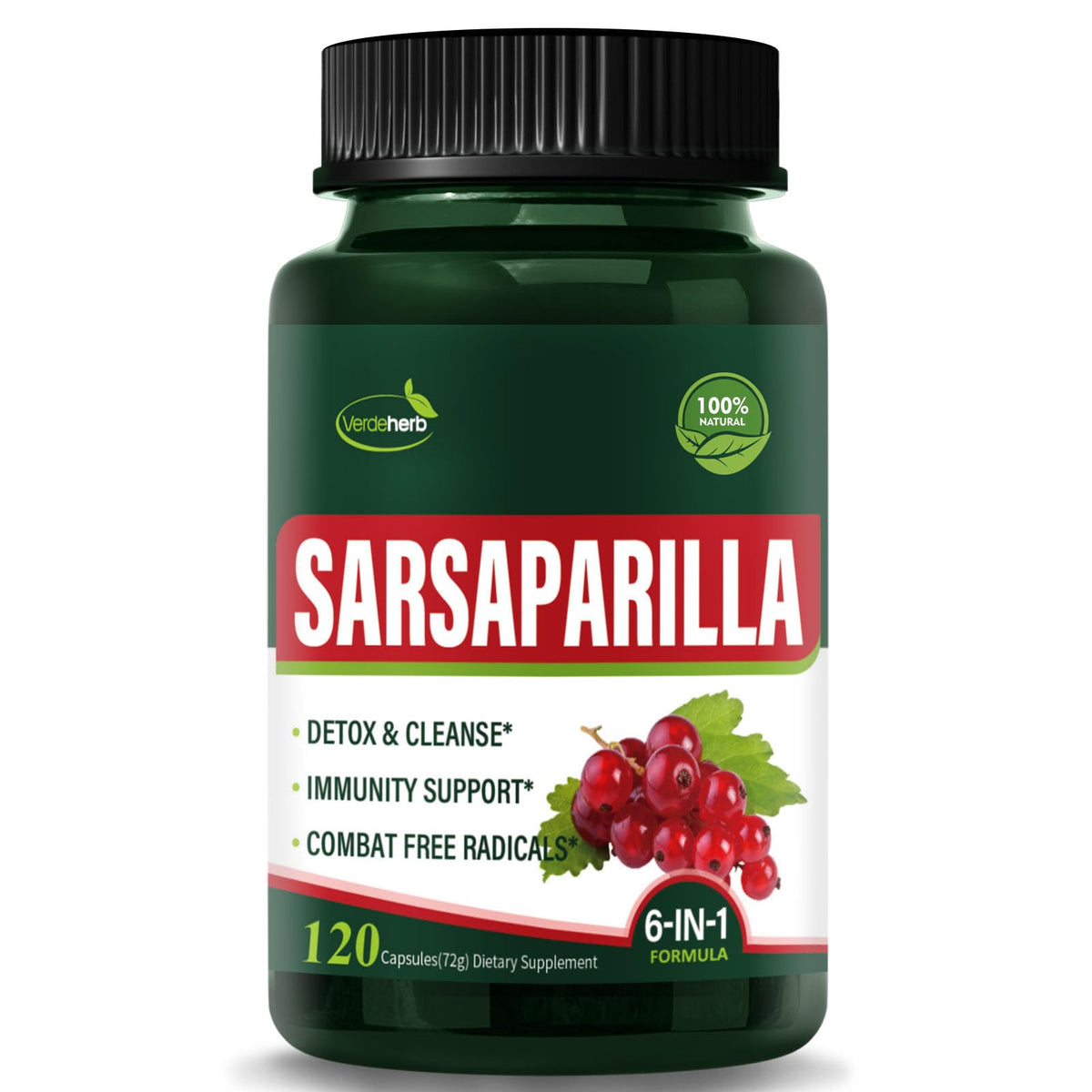 Verdeherb Sarsaparilla Capsules bottle front view