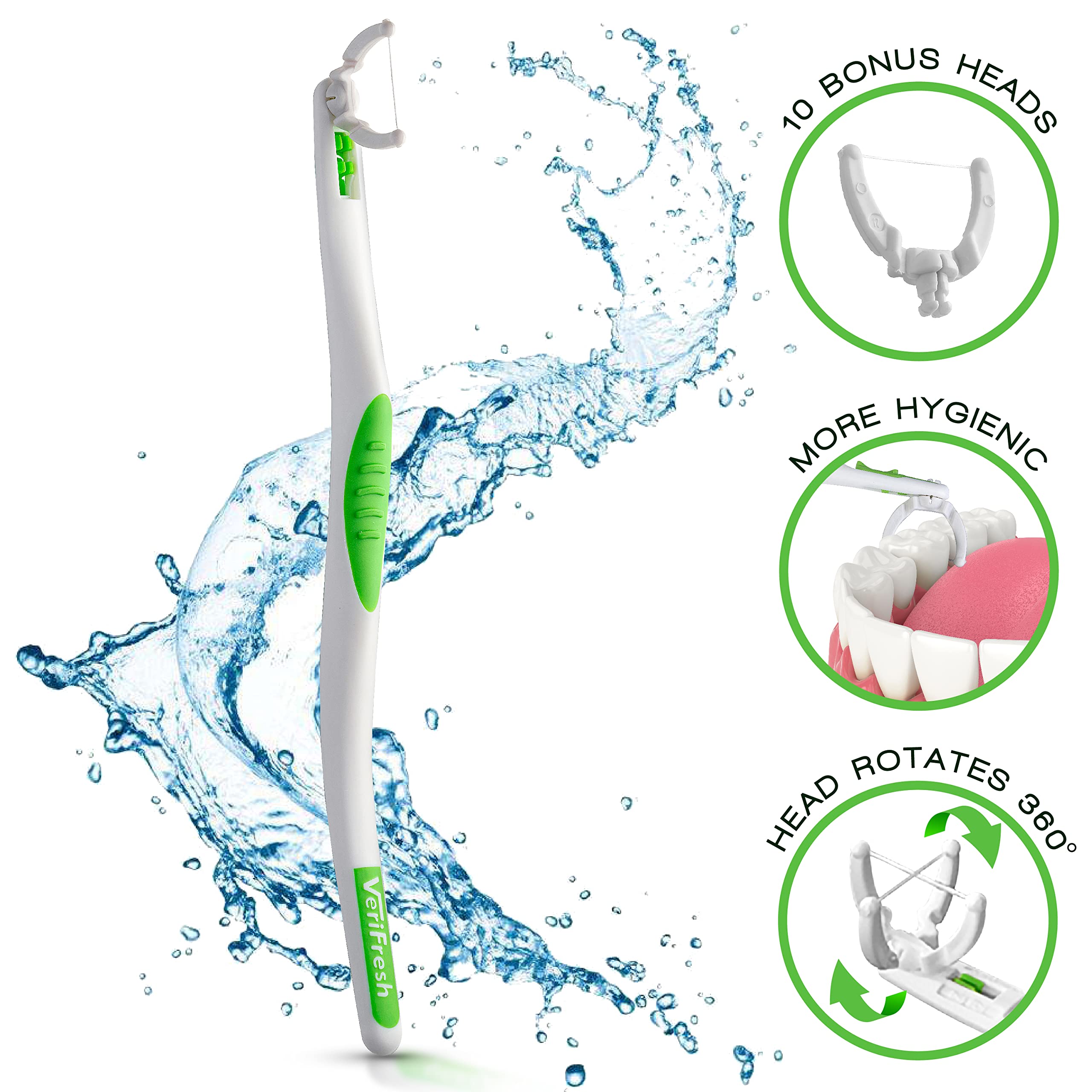 Ergonomic handle and rotating floss head
