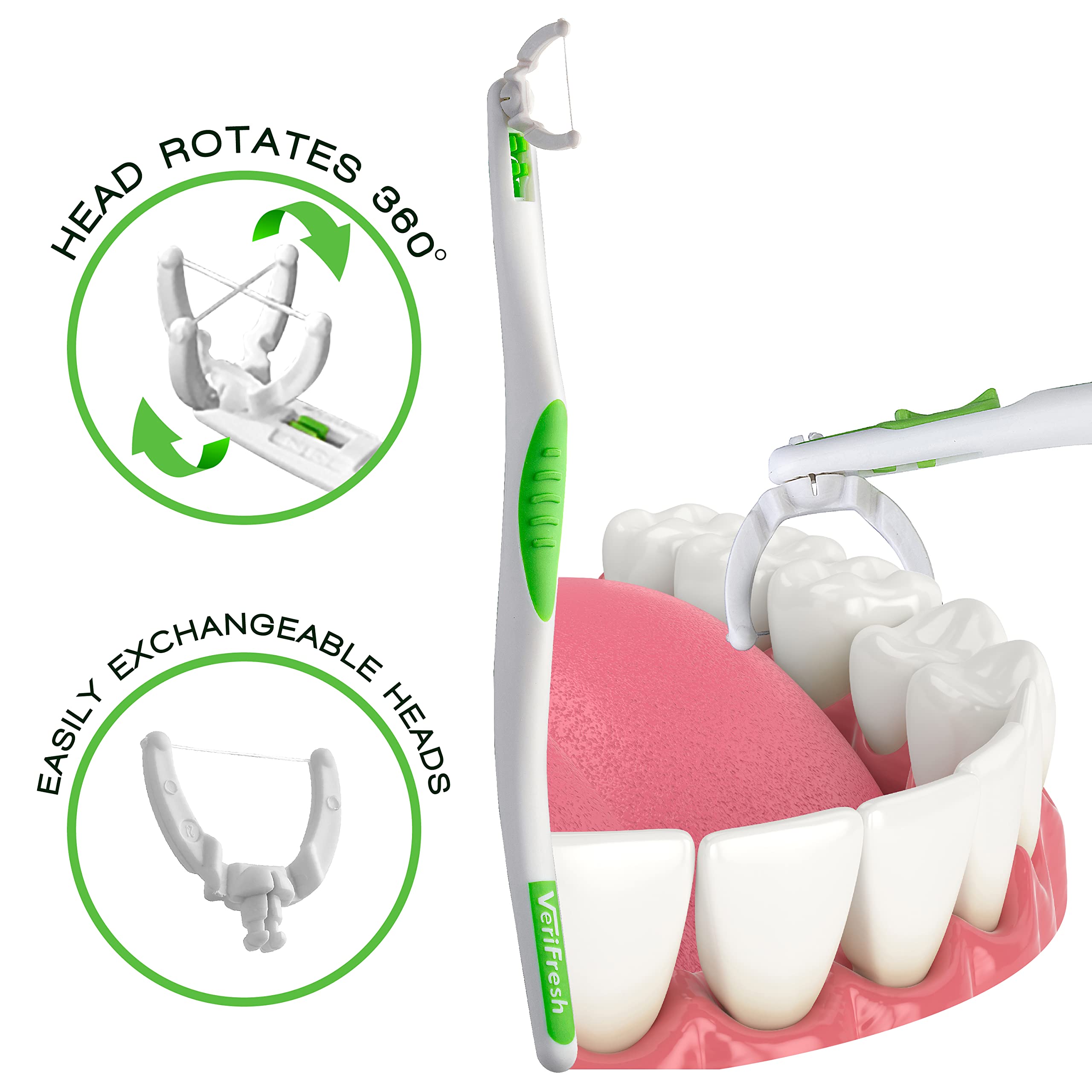 Small and medium floss heads for targeted cleaning