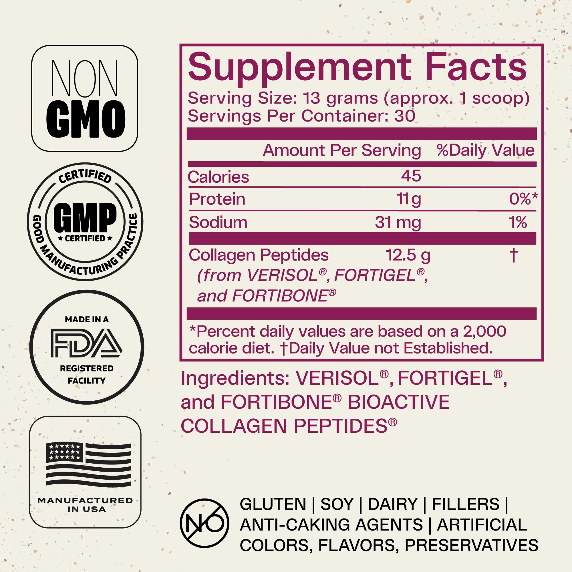 Manufactured in USA facility for VERISOL collagen powder