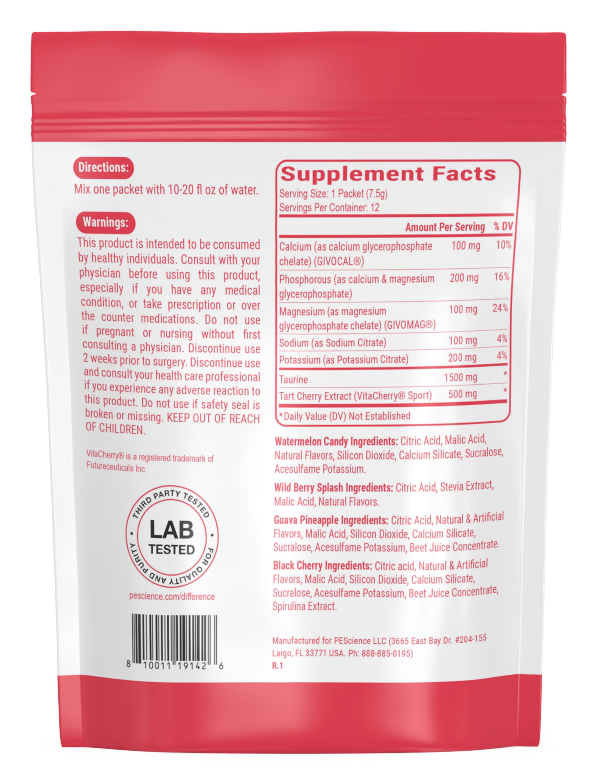 PEScience Versalyte stick packs in four flavors ready to mix during training.