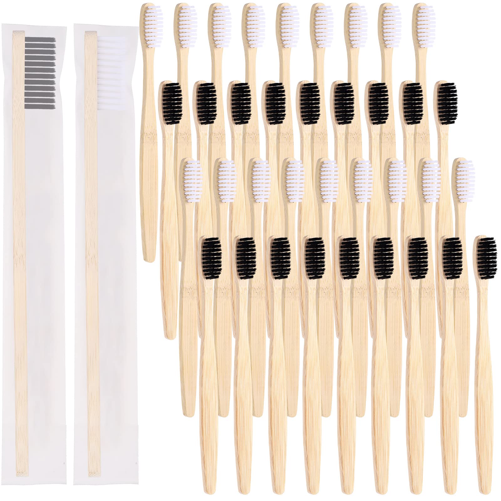 Vesici 200-piece bamboo toothbrushes set with individually wrapped packaging