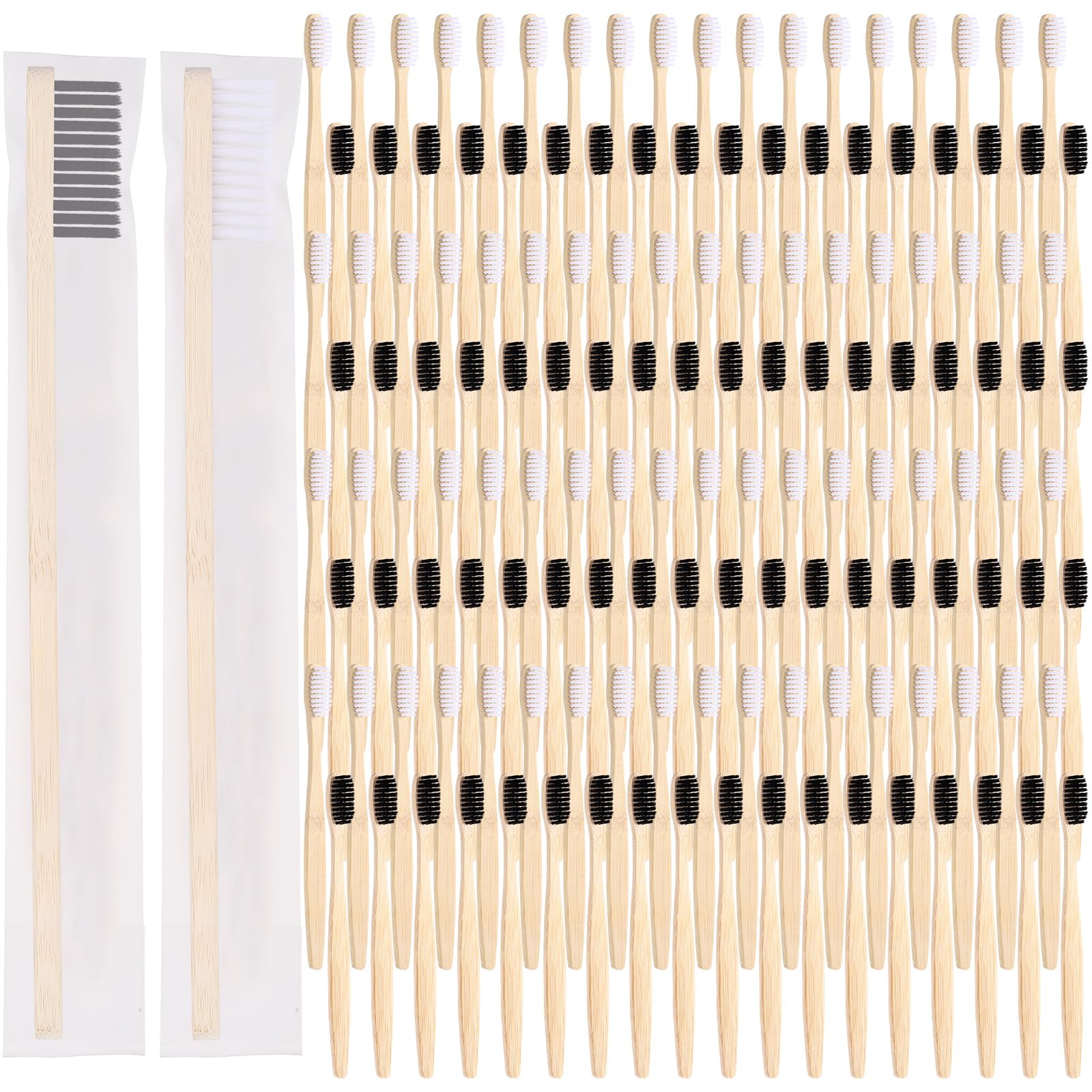 Vesici 100-piece bamboo toothbrushes set with black and white handles