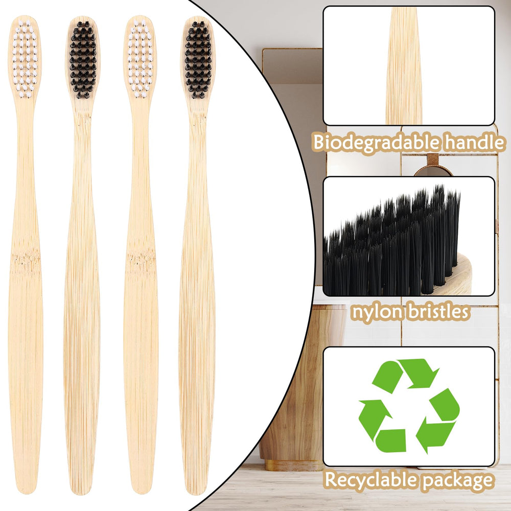 Individually packaged bamboo toothbrushes for travel and hotel use