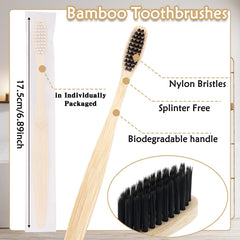 Close-up of soft bristles on a bamboo toothbrush