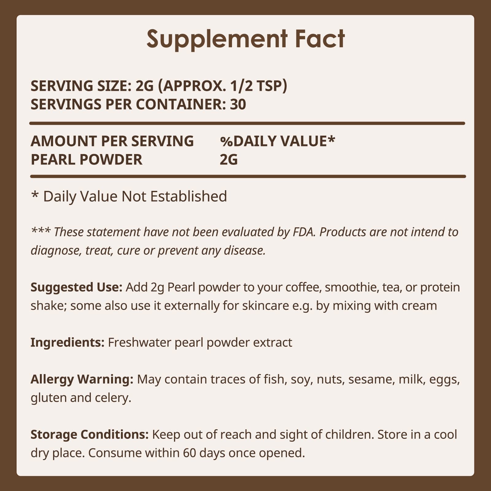 Packaging showing 30 servings per bag