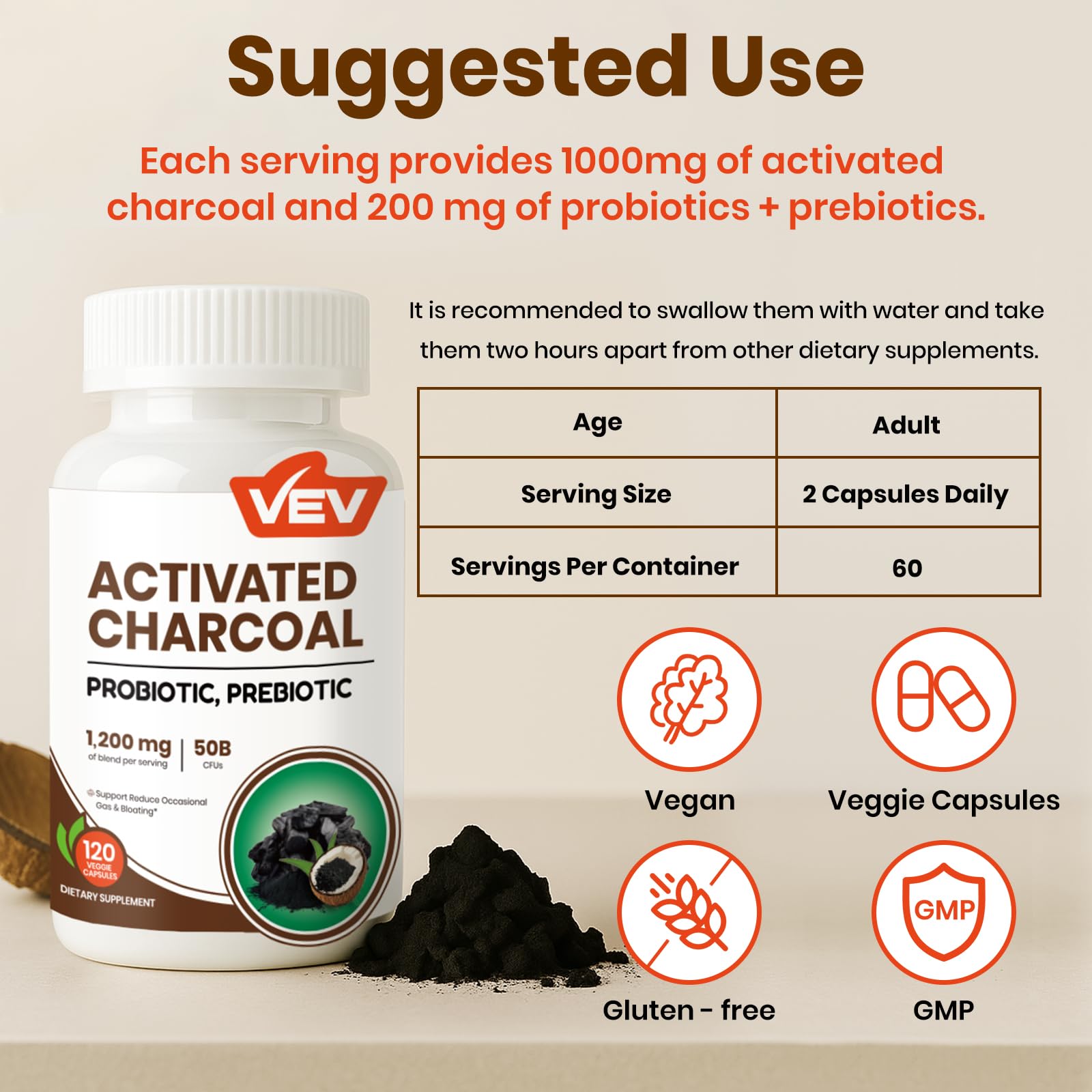 Organic coconut charcoal ingredient label